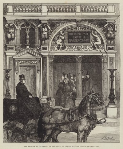 New Entrance to the Gallery of the Society of Painters in Water Colours, Pall-Mall East by John Gilbert